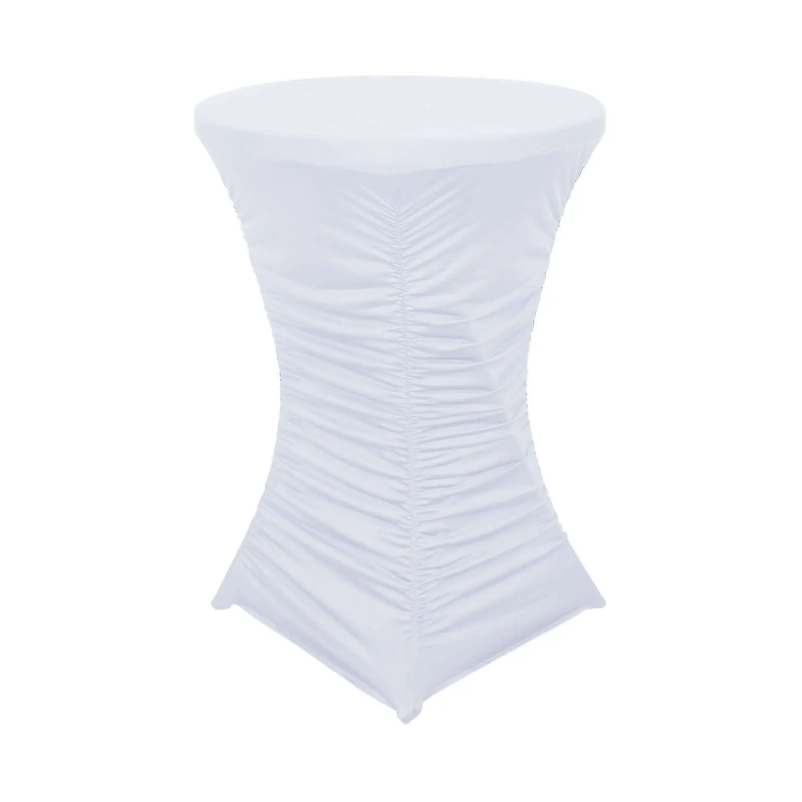 30" Fitted Ruched Spandex Cocktail Table Cover - White, Heavy Duty Durable Stretch Design, Machine Washable Outdoor Indoor Decorative Tablecloth for Outdoor Furniture Tables