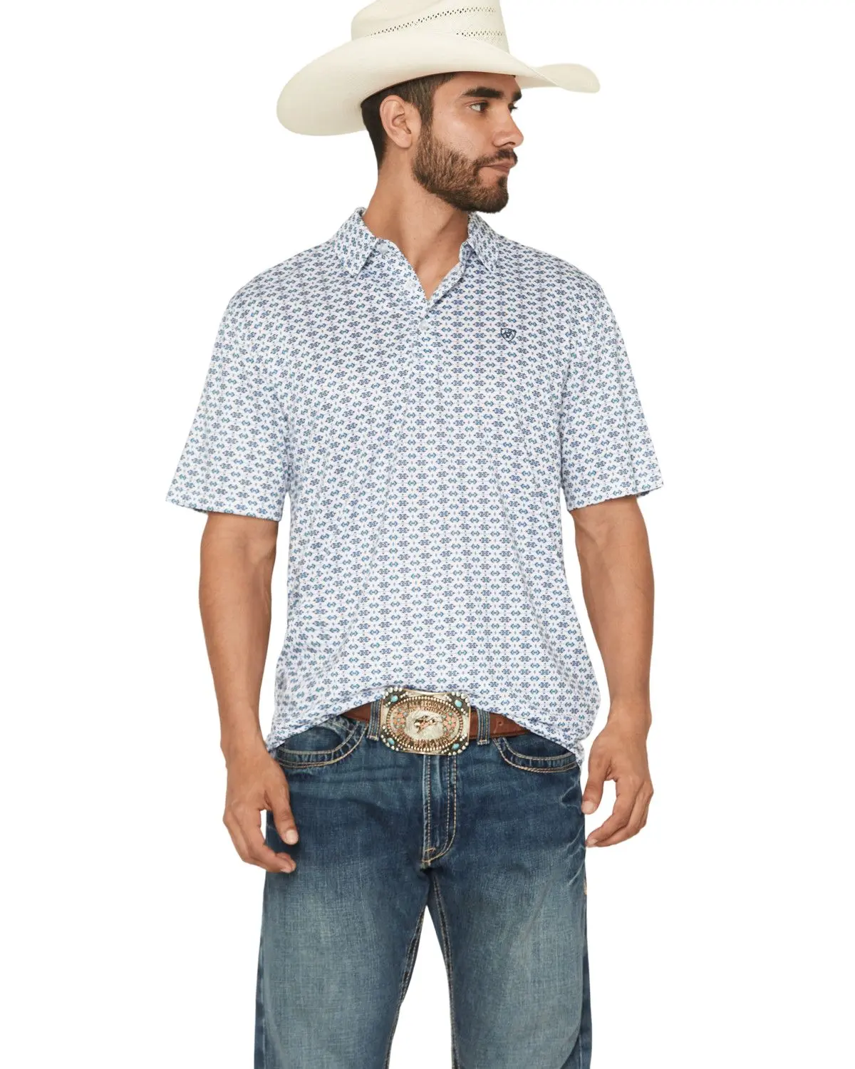 Ariat Men's Men'S Southwestern Print Short Sleeve Button-Down Polo - 10071493