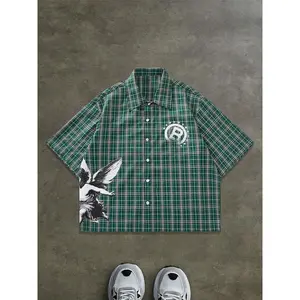 Men's retro checkered printed short sleeved shirt, loose and comfortable button top, suitable for daily wear, suitable for all seasonsRAIMENTRY