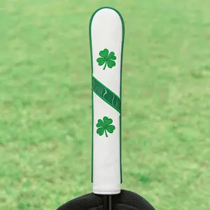 Clover Embroidered Golf Alignment Stick Cover, Premium PU Golf Direction Rod Sleeve, Soft Lining Durable Golf Training Accessory for Men & Women