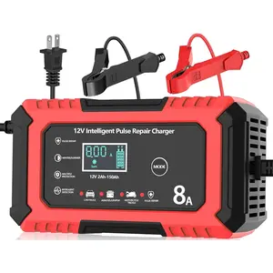 12V 8A  Charger,  Trickle Charger &  Maintainer, Desulfator, Temperature Compensation for LiFePO4, Lead Acid, AGM, Gel, EFB, VRLA, , , , Boat (Red)