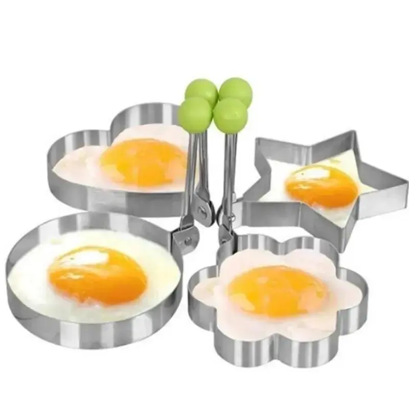 Stainless Steel Egg Ring Set, 4pcs/set Creative Egg Mold with Handle, Egg Rings for Frying Eggs, Pancake Shaper, Kitchen Accessories for Home Outdoor Use, Utensils