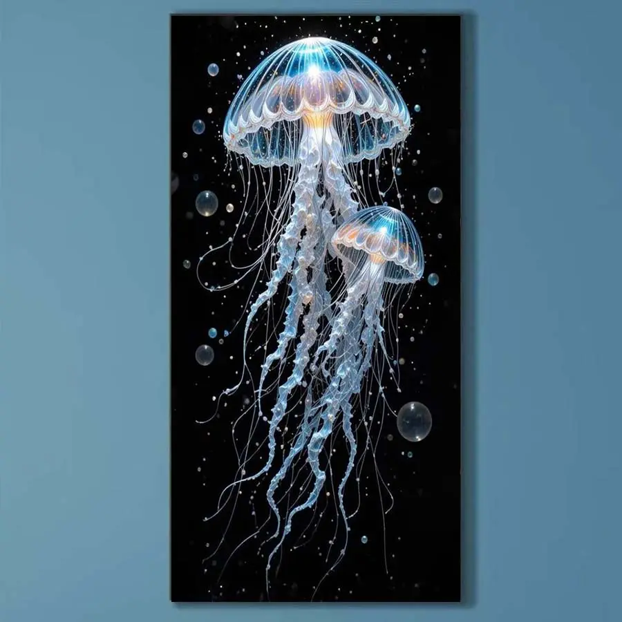 5D DIY Full Diamond Round Drill Painting - Diamond Painting Kit Jellyfish Pattern Mosaic Canvas DIY Wall Art, Home Wall Decoration