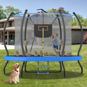 8/10FT Trampoline with Basketball Hoop, Enclosure net and Ladder, Outdoor Trampoline for Kids, Recreational Backyard Trampoline