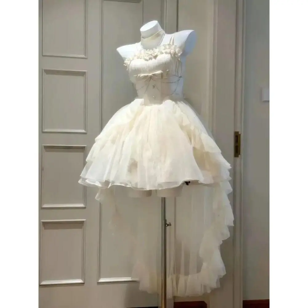 Lolita Kawaii Elegant Sweet Halter Dresses for Women Evening Retro Princess Vestidos Y2k Summer Party 2025 French Style Dress