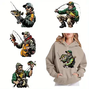 6 Pack Fishing Theme DIY Transfer DTF Transfer Stickers Washerable Heat Transfer Designs Iron on Patches for T Shirts Masks Jeans Backpacks