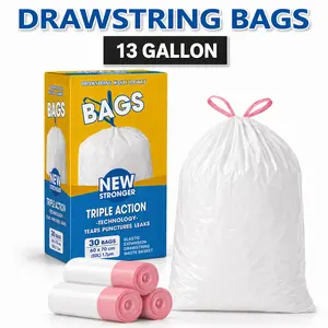 13 Gal Disposable Trash Bags, 300-Count Boxed, Non-Tear Puncture-Resistant Household Items, Unscented Kitchen Drawstring Garbage Bags with Odor Control Technology, Durable Easy-to-Use Drawstrings