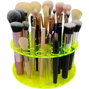 Makeup Brush Holder Organizer for Vanity Acrylic Make Up Brush Drying Rack Storage for Travel Cosmetic Brushes Display Stand with 42 Slots, Neon Green