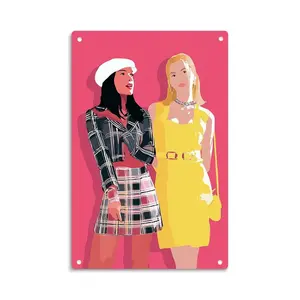 Clueless Cher And Dionne Aesthetic Vintage 90s Movie Metal Sign Print Room Decoration for Home Bedroom Kitchen Bar Dorm Bathroom Wall Decor 8 X 12 Inch