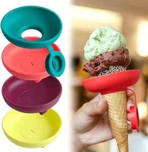 4Pcs 2-in-1 Silicone Popsicle Holders Reusable Drip Catcher for Kids Ice Cream Cone Holder