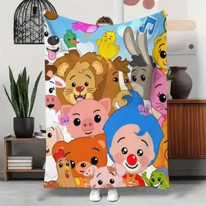 Plim Plim Circus  Blanket Ultra Soft Flannel Fabric Whimsical Cartoon Design All Season Comfort Perfect For Kids Bedroom Playroom Use Machine Washable Durable Quality cute Cozy Nap Companion Pattern warm Throw home