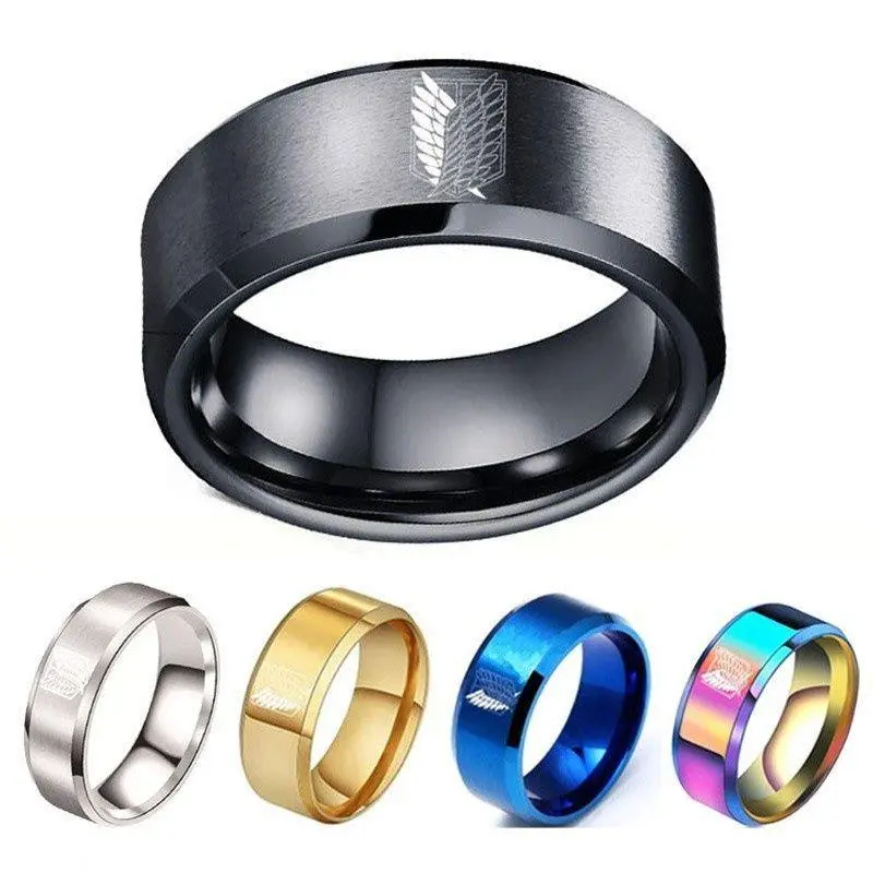Anime Trendy Charm Attack on Titan Investigation Corps Logo Ring Wings of Freedom  rings Levi Mikasa Ackerman Party Jewelry