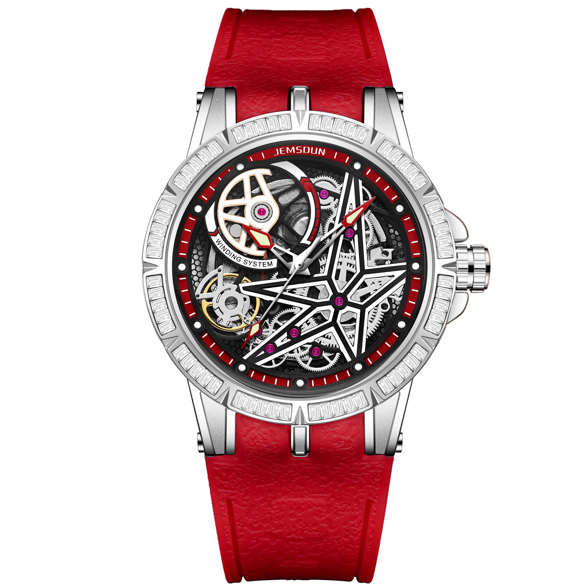 Luxury Skeleton Automatic Watch Diamond Bezel Black Rubber Strap Luxury Skeleton Automatic Watch Diamond Bezel Black Rubber Strap