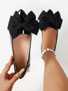 Women's Cute Bow Flat Shoes, Slip on flats, Comfortable Soft PU Leather, Rubber Sole, Pointed Toe, Casual Style, All Seasons Wear