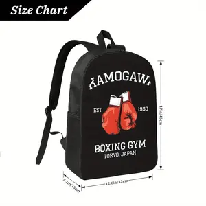 KBG Hajime No Ippo Vintage Boxing Gym Backpack - Tokyo Japan Design, Black with White & Red Boxing Gloves Print, Durable Zipper Closure School Bag for Anime Fans, Students, Gym Enthusiasts, Daily Carry, Bold Print, Highquality Fabric, Themed Accessory, Ca