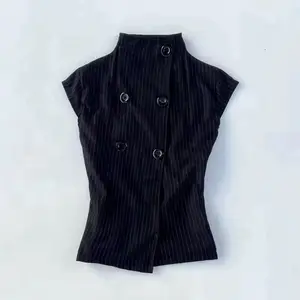 Gothic Women's Vest Fashion Harajuku Pinstriped Button Accessories Hot Sweetheart Punk High Street Rock Aesthetic Streetwear - Blouses, Womenswear