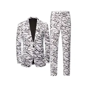 Men's Peak Lapel Suit Set - Black and White Striped Track Jacket and Trousers, Formal Two-piece Tailcoat Jacket for Weddings and Business Occasions