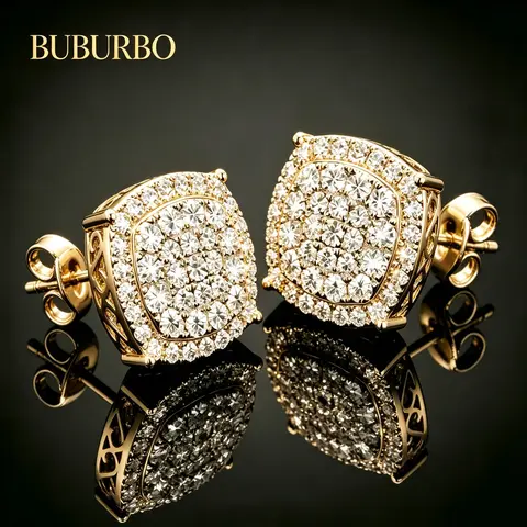 BUBURBO 2026 Trend Elegant Square Stud Earrings - 18K Gold Geometric Rhinestone Jewelry, AAAA Cubic Zirconia Moissanite-Lookalike, 360° Sparkle, Minimalist Adult Accessories, Girlfriend Gift, Geometric Earrings, Rhinestones