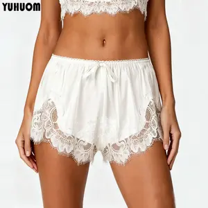 Women Satin Silk Lace Trim Shorts Silky Low Rise Boxer Shorts Y2k Teen Girls Cute Coquette Lounge Slip Bottoms