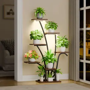 POZILAN Plant Stand Indoor with Grow Lights - 7 Tiered Corner Plant Shelf Indoor, 43" Tall Plant Stands for Indoor Plants, Metal Plant Shelves, Flower Plant Holder for Living Room, Balcony, Patio Decor Adjustable Home Decorative