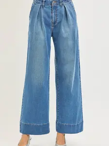 RISEN Slouchy Wide Leg Jeans With Pleats