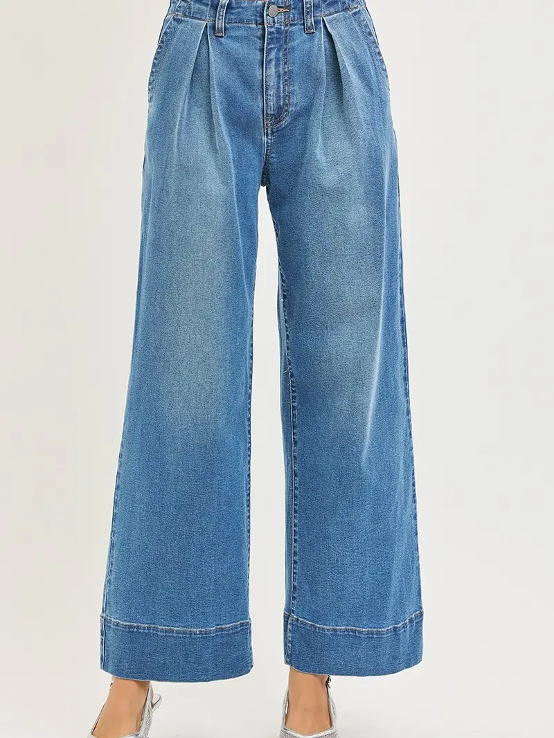 RISEN Slouchy Wide Leg Jeans With Pleats