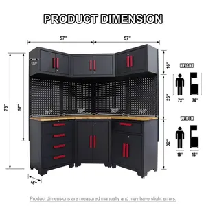 Red Garage Cabinet Storage System 10-Pcs Corner Workshop Set Garage Cabinet and Storage System