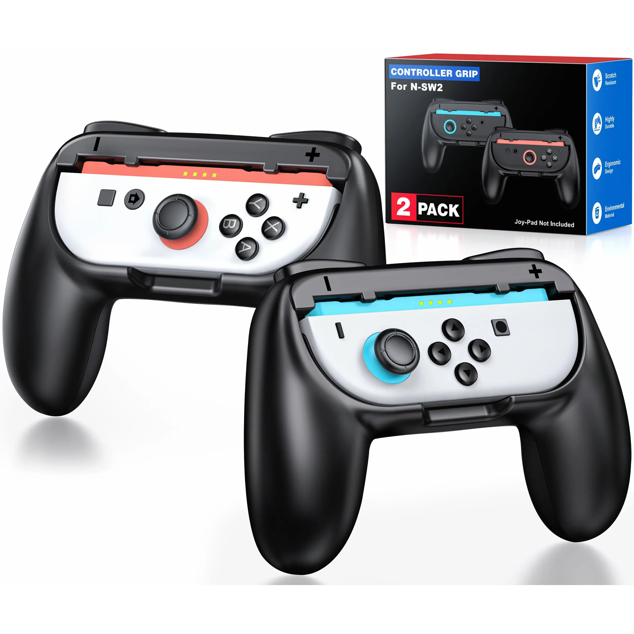 BEBONCOOL Ergonomic Plastic Controller Grips for Nintendo Switch 2 (2025) Console, 2-Pack Black Plug-and-Play Handle Kit with Curved Contour Design & Full Button Accessibility for New Gen 2025 Controllers