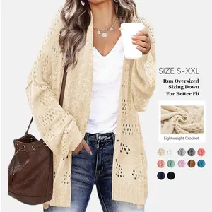 Lightweight Crochet Cardigan Oversized 2026 New for Women Long Sleeve Open Front Knit Summer Sweaters A White Basic Minimalist Knitwear Tops Fit Knitwear Batwing Beach Casual Womenswear