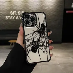 Spider Pattern TPU Phone Case for iPhone 17 16 Promax 15 14 13 12 11, Full Camera Protection Shockproof Durable Slim Silicone Mobile Phone Case