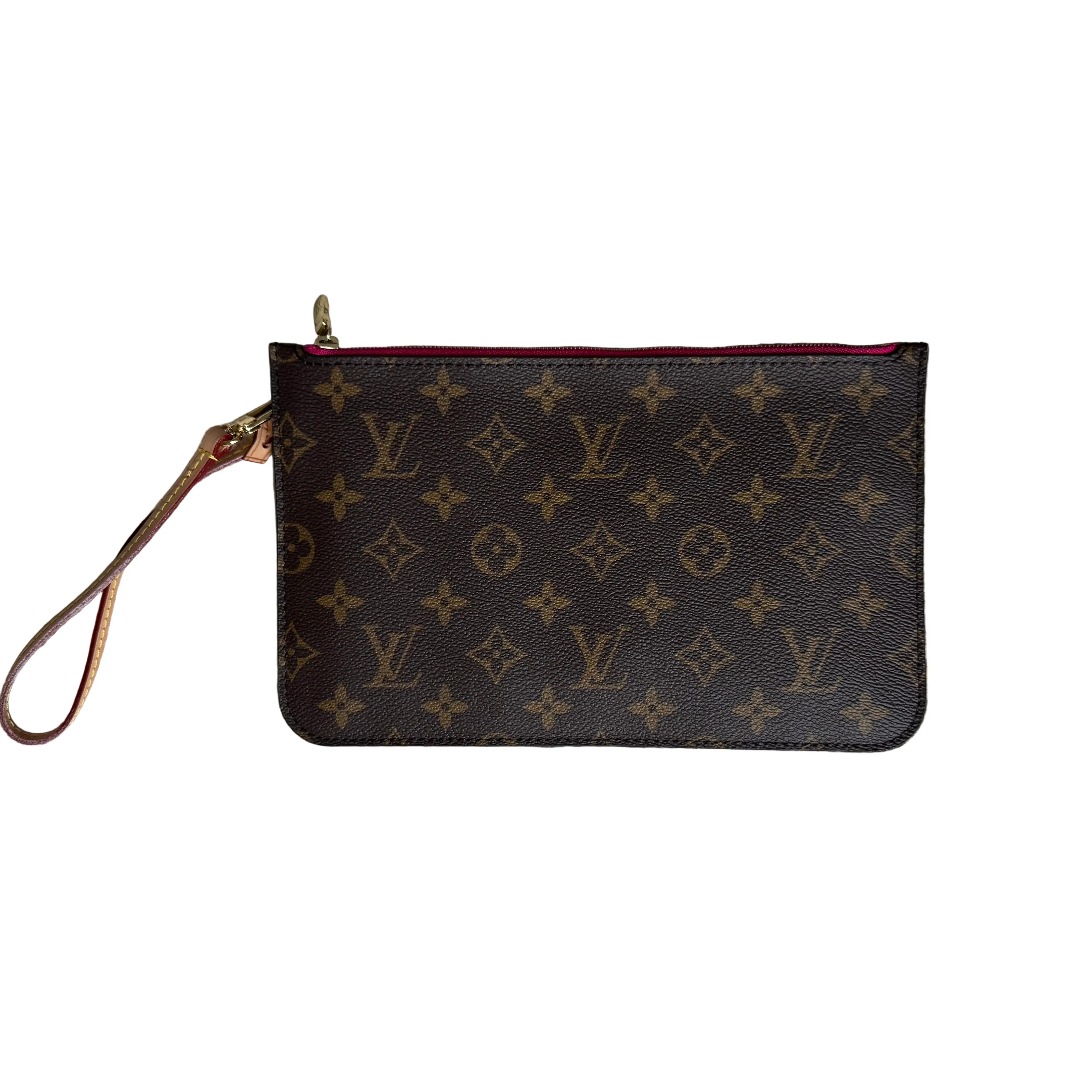 Pre-owned Louis Vuitton Monogram Coated Canvas Clutch Neverfull GM Monogram w/ Fuchsia Pink Interior LOU.B.1180