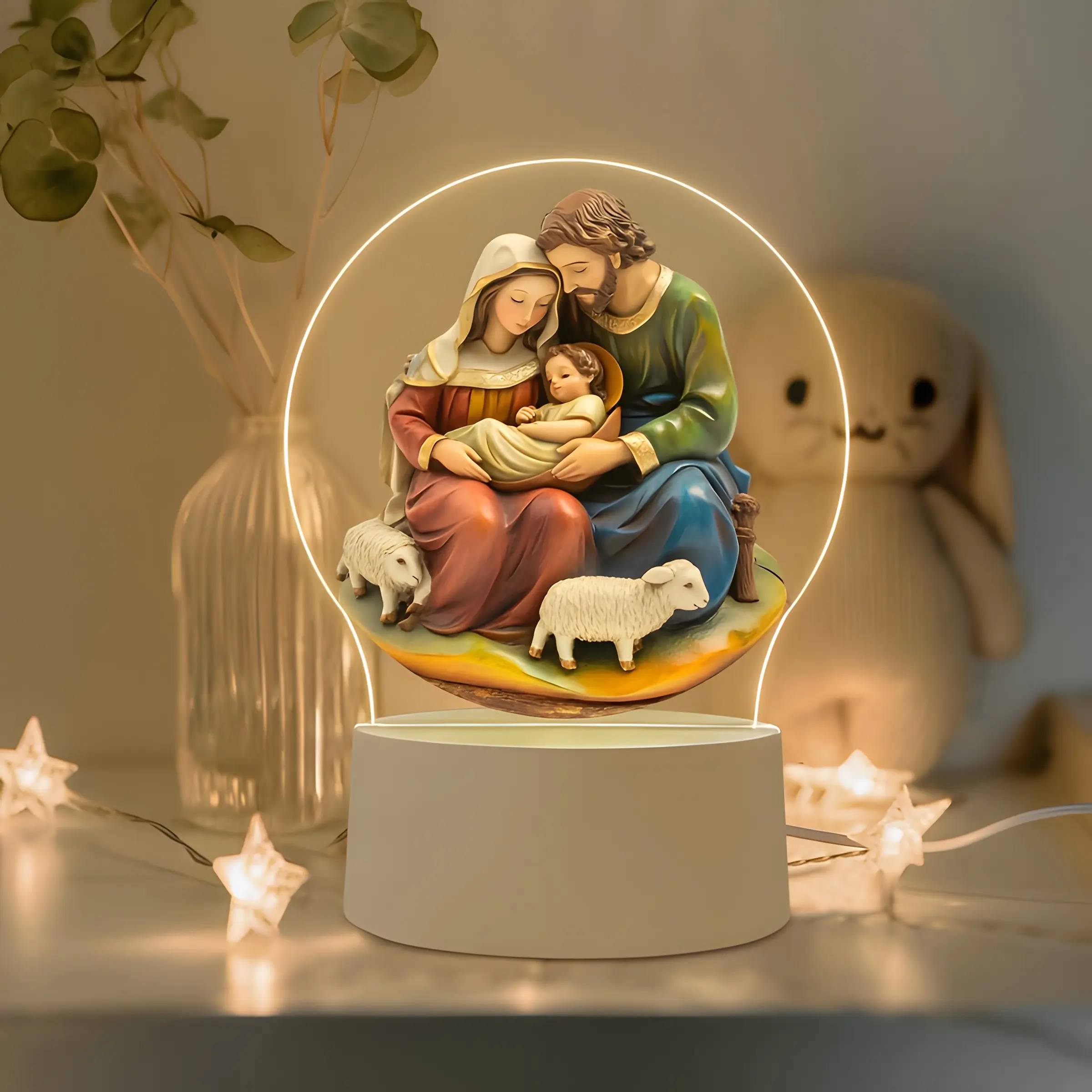 Vintage Christmas Scene Decorative Lamp, Small Religious Table Lamp, Ideal for Home or Office, Perfect for Church Decoration, Anniversary, Wedding