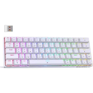 60% Wireless Mechanical Gaming Keyboard| Bluetooth/2.4G/Wired| RGB Backlit| Anti-Ghosting Compact 63-Keys Mini Keyboard| with Red Switch| for Windows Laptop PC Gamer Typist-White