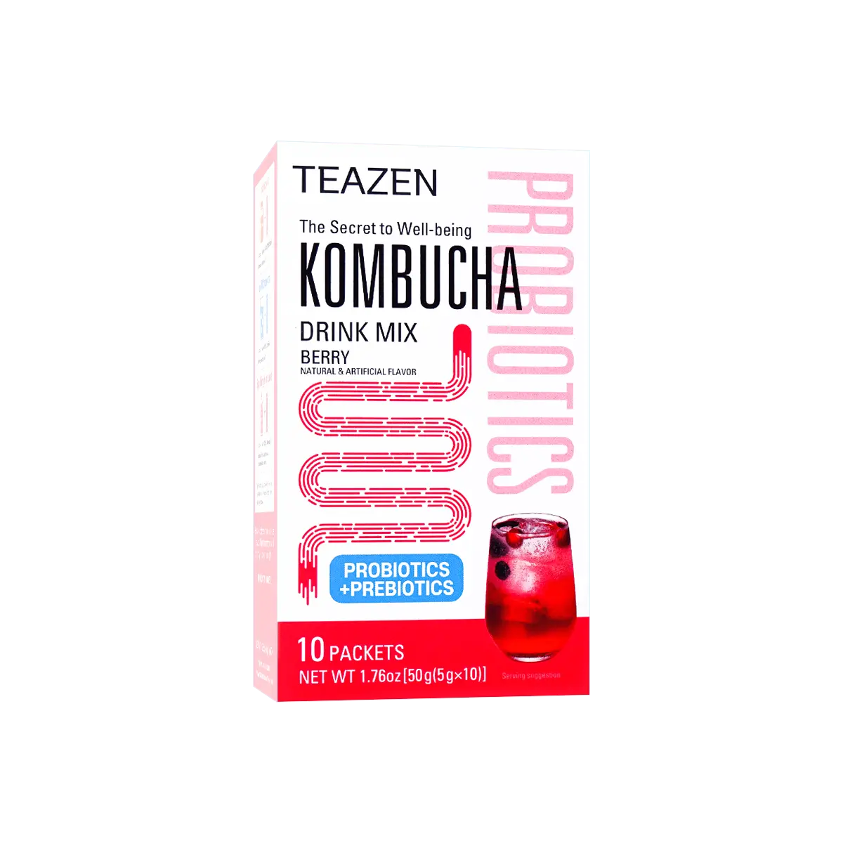Teazen Kombucha Tea BTS Jungkook's Pick - Korean 0 Sugar Mixed Berry Flavor, 10 Sachets, Probiotics & Prebiotics, Low Calorie (15 kcal/serving)