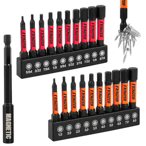 Impact Allen Wrench Drill Bit Set Hex Bit Set 2" Long, Magnetic Allen Head,CNC 21Pcs Metric&SAE, 1/4" Hex-Shank S2 Steel Head with 100mm Bit Holder and Storage BoxQuesear