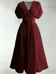 Floral Print V Neck Bubble Sleeve Dress, Elegant Summer Long Dress, Fitted Casual Dress for Women, Perfect for Daily Wear, Dates, Beach Vacations