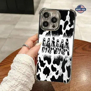 MAMA Letter Cow Pattern Four Comers Air Cushion Anti-drop phone case Suitable for iPhone 16 15 14 13 12 11 Pro Max Plus electroplated anti drop case Screen Protector Protection Protective Cover Smartphone Casing Cellphone Shockproof