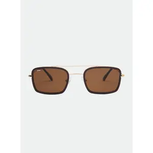 OTRA Kora - Brown Rectangular Aviator Sunglasses with Amber Tinted Lenses 100% UV Protection & Vegan Pouch