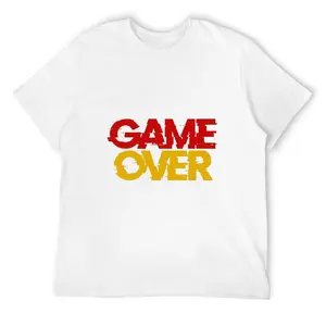 Men's 180g Heavyweight Customized Elastic Breathable Cotton Fabric Fashion T-Shirt, Unisex Retro Glitch Game Over Graphic Tee, Vintage Arcade Gamer Streetwear Short Sleeve Top, Frisco Orange Anti Grape Big Deborah Deo Merch for Gaming Lovers