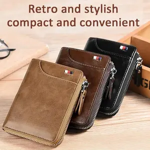Anti-theft RFID Leather Wallet for Man ID Bank Credit Card Holder Bag Woman Wallets School Teacher Gift Luxury Vintage Zip Purse
