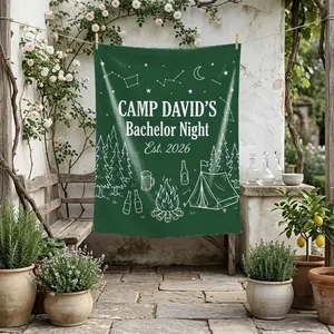 Camping Bachelor Party Tapestry, Camp Bachelor Night Banner, Custom Name Groom Party Decoration