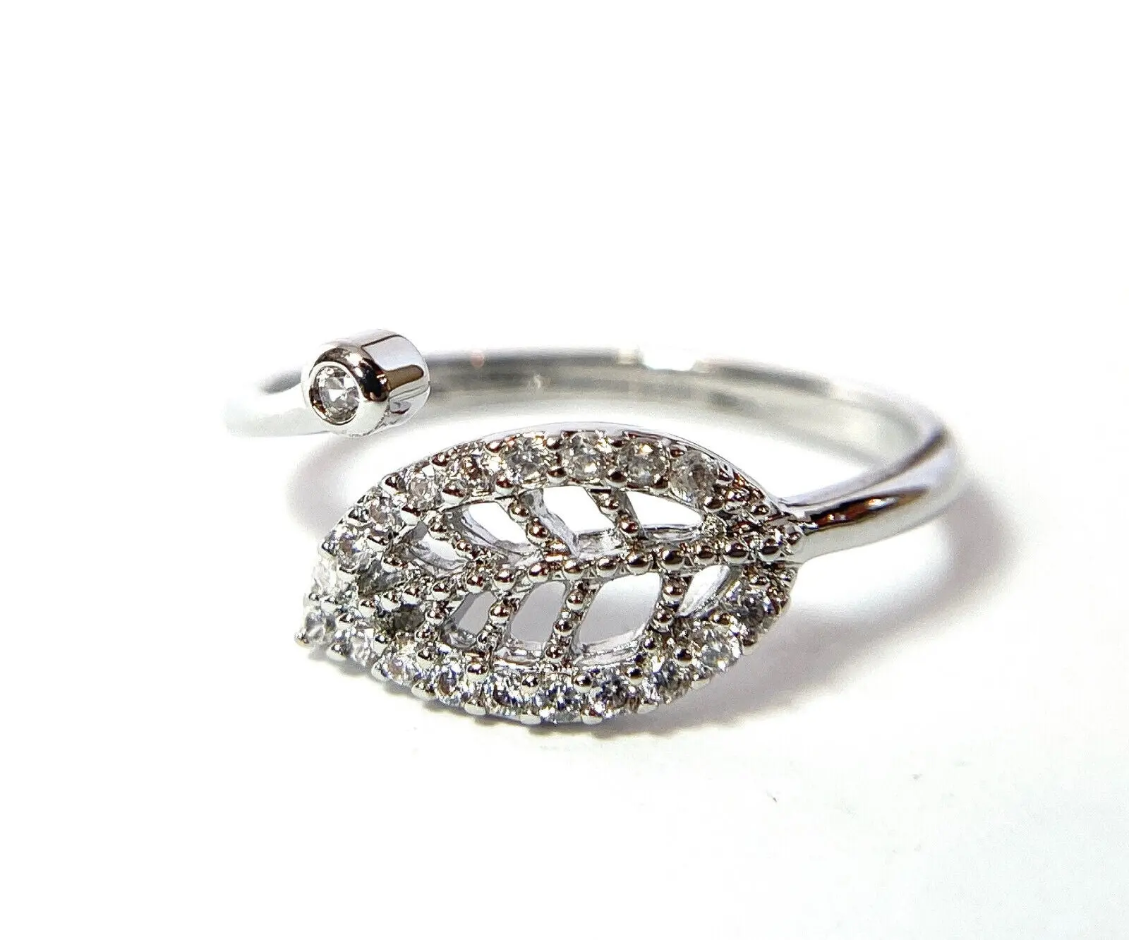 Leaf Multi-Paved CZ Gems Adjustable Mid Ring / Toe Ring