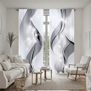 2Pcs Modern Abstract Swirl Pattern Curtain, Elegant Light Wave Print Pole Pocket Panel, Semi-Sunshade for Living Room Bedroom Decor, Temu Home Window Curtains, Home Textile, Accessory, Anti Privacy.