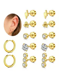 14pcs Cartilage Earring Flat Back Cartilage Earrings for Women Helix Piercing Jewelry Tragus Earrings Threadless Flatback Screw Back Earrings 16g 20g Cartilage Hoop Earring Casual Trendy Jewelry Statement Earrings