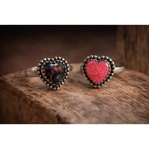 STERLING SILVER OPAL HEART RING