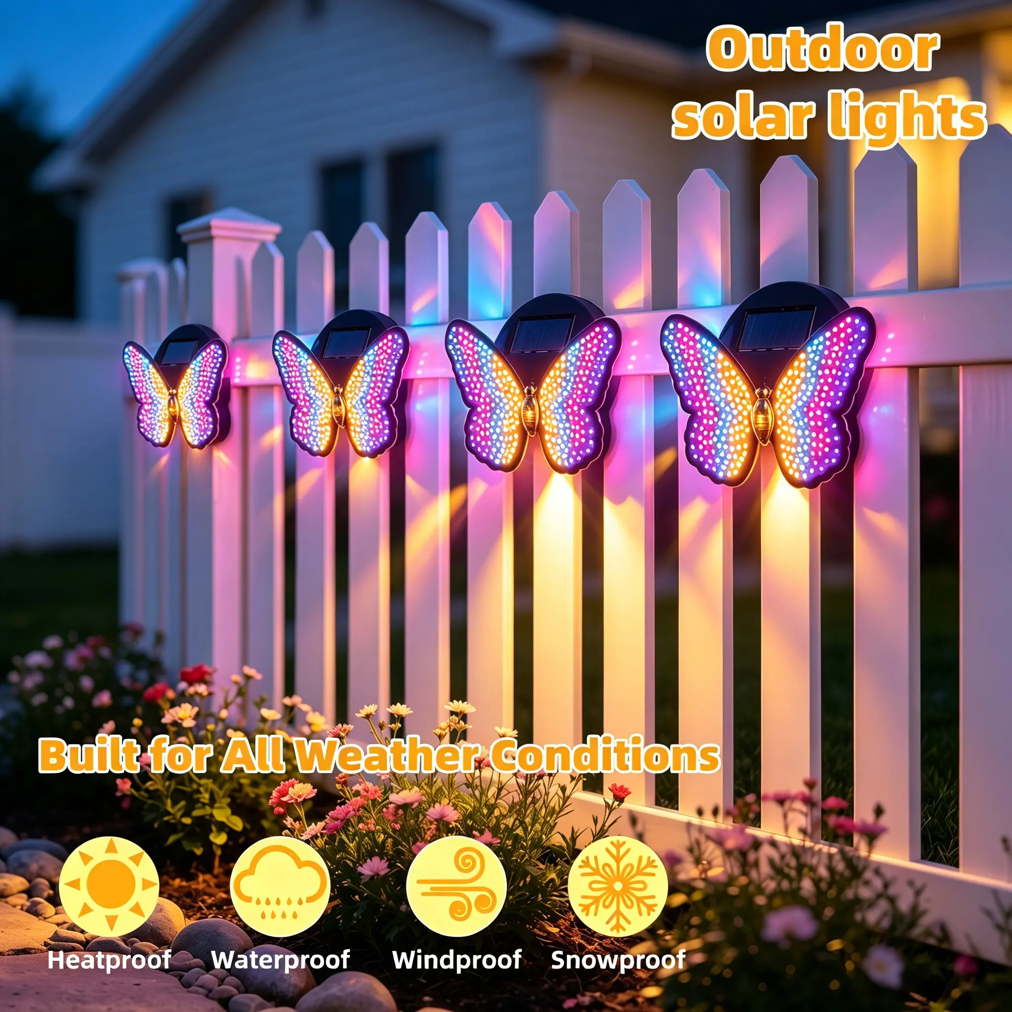 Halloween Solar Butterfly Wall Light, Solar Outdoor Wall & Fence Art Decor Lamp | Full Dot-Matrix Dynamic Flowing LED Lighting, Waterproof, Auto On & Off, Dual Installation with Screws and Adhesive Tape