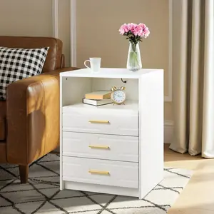 Nightstand with Wireless Charging Station, Smart Night Stand with Color Adjustable Brightness Lights, Touch Screen Bedside Table with Glass Top, Drawers, Side Table for Bedroom