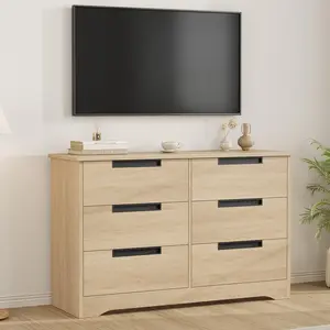 6 Drawer Wood Dresser for Bedroom Living Room, Large Storage with Integrated Handles, Heavy Duty Hallway Kids Room Storage Chest, Space Saving