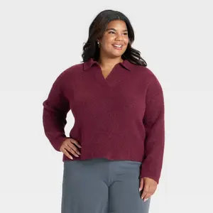 Women's Polo Collar Cozy Knit Pullover Sweater - A New Day
