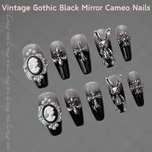 【Lucy UU】French High Quality Press On Fake Nails 3D Carved Almond-Shaped Reuseble False Manicure  Handmade Versatile Cute Wearable Nail Art